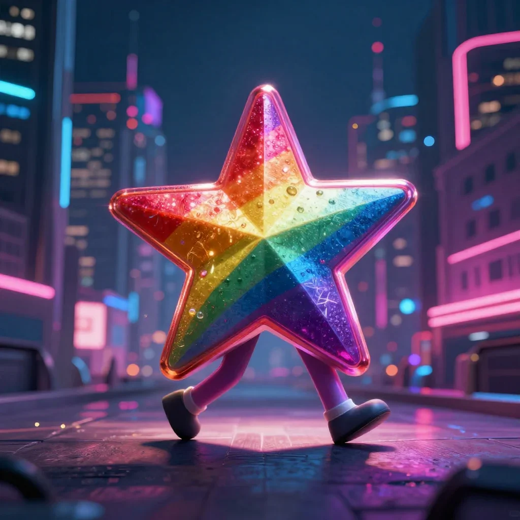 rainbow star with legs walking in the neon city

Created with https://cutedsl.cc/gallery