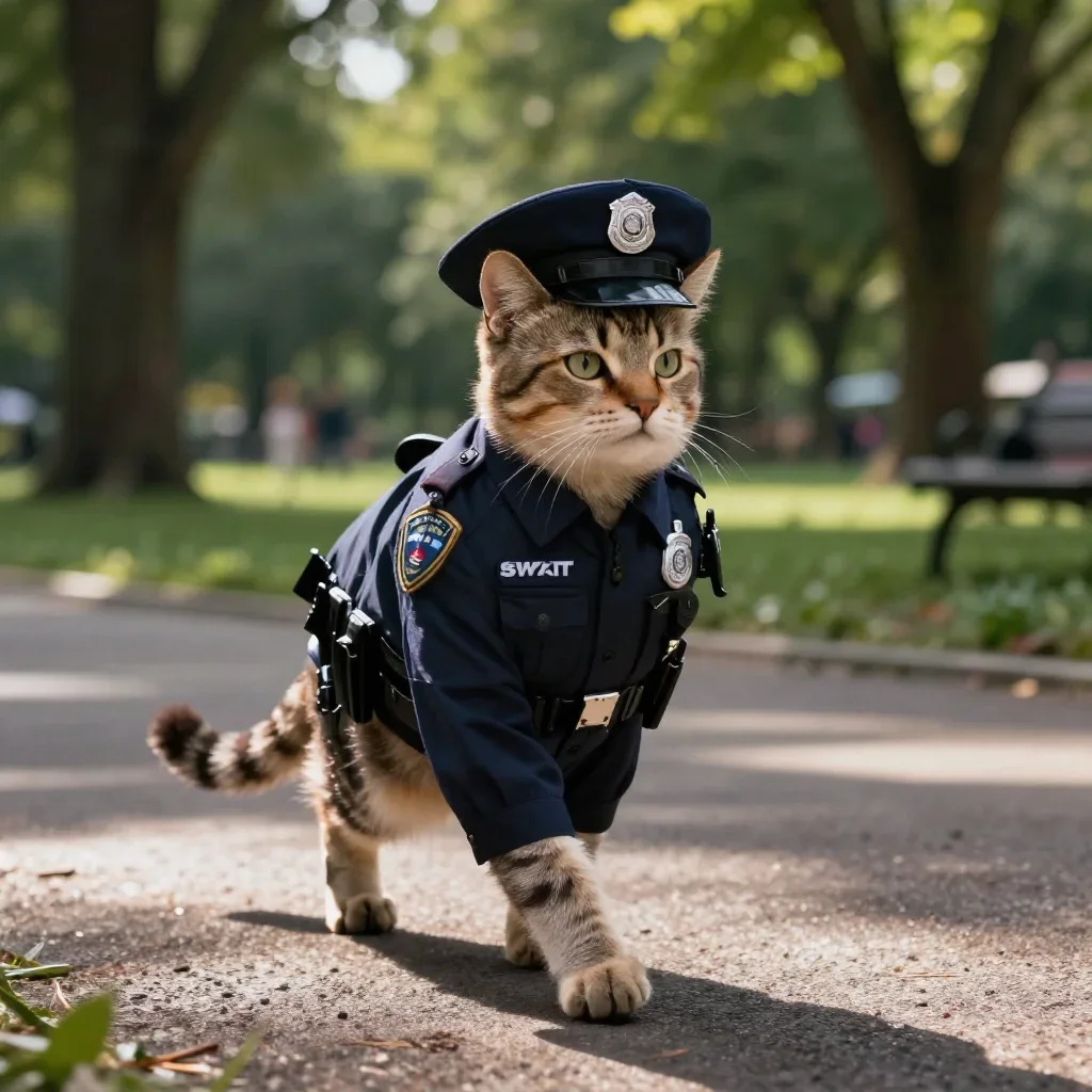 a cat dressed as a swat officer walking around central park

Created with https://cutedsl.cc/gallery