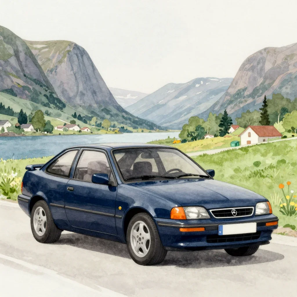 A Dark blue 1991 Opel Calibra in a norwegian landscape, watercolor

Created with https://cutedsl.cc/gallery