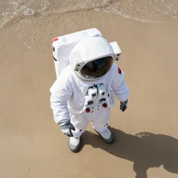 atronaut on a on a beach, top view, photograph, 3 5 mm