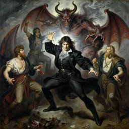 heroic magician man, casting dark magic, summoning heroic devil. highly detailed painting by gaston bussiere, craig mullins, j. c. leyendecker, tom of finland