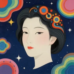a colorful vibrant closeup portrait of a woman's severed head floating in space dreaming psychedelic hallucinations, by kawase hasui, moebius, edward hopper and james gilleard, zdzislaw beksinski, steven outram colorful flat surreal design, hd, 8 k, artstation