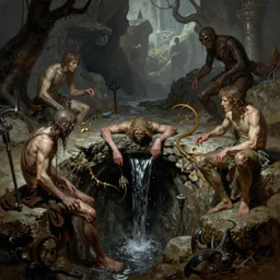 slimy wet medieval fantasy sewer by frank frazetta, ken kelly, simon bisley, richard corben, william - adolphe bouguereau