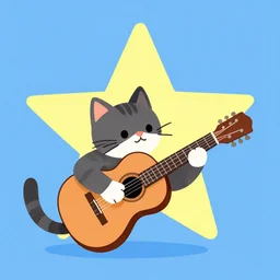a cat playing guitar, a big star, a blue sky, by roberto fontanarrosa