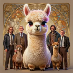 anthropomorphic highly detailed group portrait of funny mr bean neon giant cute eyes alpaca, intricate, elegant, highly detailed, digital painting, artstation, concept art, smooth, sharp focus, illustration, art by artgerm, bob eggleton, michael whelan, stephen hickman, richard corben, wayne barlowe, trending on artstation and greg rutkowski and alphonse mucha, 8 k