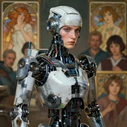 a expressive portrait of a high - tech robot in dramatic lighting, depth of field background, artstation, award - winning realistic sci - fi concept art by jim burns and greg rutkowski, beksinski, a realism masterpiece, expressive color palette, james gilleard, bruegel, alphonse mucha, and yoshitaka amano