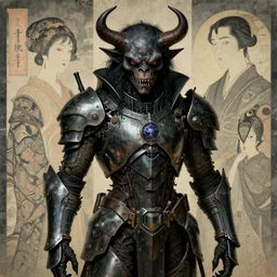 portrait of gothic and bugbear, cyberpunk armor, highly detailed, artstation, in the style of moebius, jugendstil and classic japanese print, art by rene magritte and jean delville