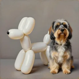 impressionist painting of a mix between a balloon animal dog and a realistic dog