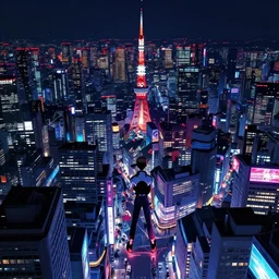 8k octane concept art cyberpunk tokyo cityscape town at night neon lights in the style of kazue kato very detailed, cowboy bebop, 4