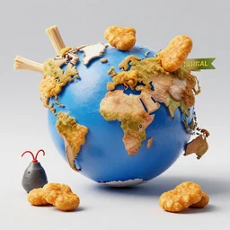 chicken nuggets taking over the world, using nukes and sticks, octane render