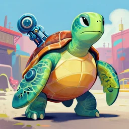 Greg Manchess portrait painting of an anthropomorphic sea turtle character from league of legends, full shot, asymmetrical, splashscreen, Organic Painting, sunny day, Matte Painting, bold shapes, hard edges, cybernetic, street art, trending on artstation, by Huang Guangjian and Gil Elvgren and Sachin Teng