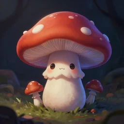 illustrated portrait of a very cute cute cute cute mushroom, colorful, moody, sophia rapata, chris raimo art, matte, matt dangler, dramatic lighting