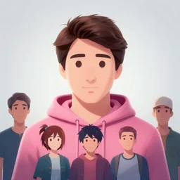 face icon stylized minimalist justin trudeau pink hoody, loftis, cory behance hd by jesper ejsing, by rhads, makoto shinkai and lois van baarle, ilya kuvshinov, rossdraws global illumination
