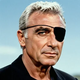 sean connery with an eyepatch!!!!!!!, white hair, grainy, saturated, poster art, 1 9 8 7, by drew struzan