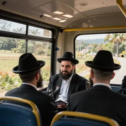 orthodox jews in a bus on a hot summer by keith harring