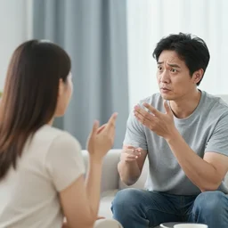 a man losing an argument with his girlfriend