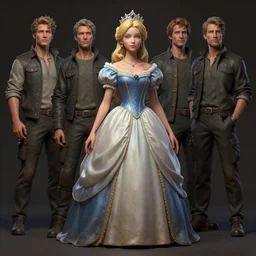 clothed, worksafe. at cgsociety by wlop, ilya kuvshinov, krenz cushart, greg rutkowski, trending on artstation. zbrush sculpt colored, octane render in maya, houdini vfx. a young blonde girl posing in princess dress and tiara. classic oil painting. cinematic dramatic atmosphere, sharp focus, soft volumetric studio lighting.