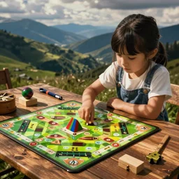 color video footage of my daughter playing board game.
