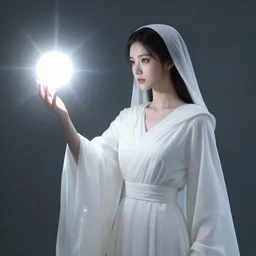 Single priestess casting a ball of pure light energy, white robes, young, beautiful, highly detailed, high fantasy, smooth, sharp contrast, matte painting