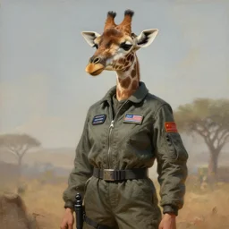 epic professional digital art of female anthropomorphic giraffe wearing air force flight suit, painting, by leesha hannigan, iris van herpen, artstation, cgsociety, wlop, epic, much wow, much detail, gorgeous, detailed, cinematic, masterpiece