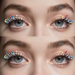 close up of eyes with ice - cream - sprinkles mascara