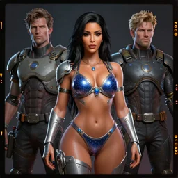 kodak portra. by wlop, ilya kuvshinov, krenz cushart, greg rutkowski, trending on pixiv. zbrush sculpt, octane, maya, houdini, vfx. cute kim kardashian wearing futuristic solar punk bikini armor. digital painting. cinematic dramatic atmosphere, sharp focus, volumetric lighting.