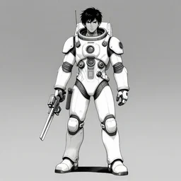 concept art of a game character future weapon space suit Kim Jung Gi black and white