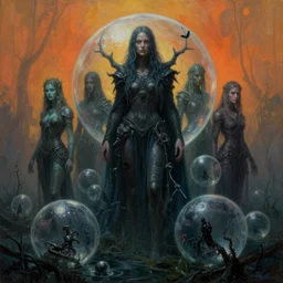 supernatural beings in gloomy bubbles surrounded by swamp. pulp sci - fi art. high contrast. lewis jones, by mattias adolfsson, concept art, digital painting cold hue's, warm tone gradient background, tim hildebrandt, wayne barlowe, bruce pennington, donato giancola, larry elmore, oil on canvas, masterpiece, trending on artstation, featured on pixiv, cinematic composition, dramatic, beautiful lighting, sharp, details, hyper - detailed, hd, hdr, 4 k, 8 k