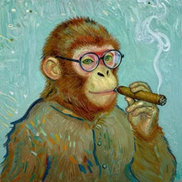 a monkey wearing glasses, smoking a cigar by vincent van gogh