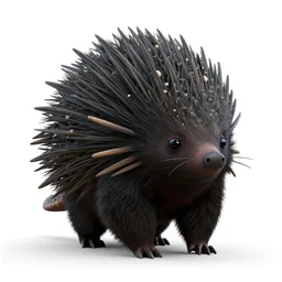 black echidna, stylized pixar-style 3d render, full body, isolated on a pure white background, centered, entire subject in frame, sharp focus, soft studio lighting