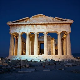 an ancient Greek temple made out of projections of light