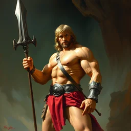 realistic painting, he - man, boris vallejo, atmospheric light, warrior, hdr