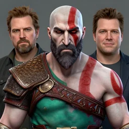 a highly detailed beautiful portrait of eric cartman as kratos, by gregory manchess, james gurney, james jean