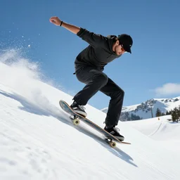 tony hawk skateboarding down a ski slope