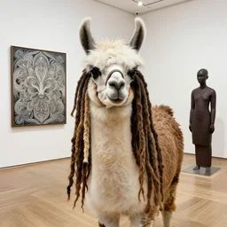 llama with dreadlocks, by mandy jurgens, ernst haeckel, el anatsui, james jean