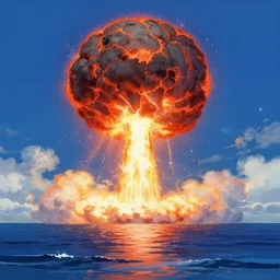 a nuclear bomb mid - detonation above the ocean trending pixiv fanbox, acrylic palette knife, style of makoto shinkai takashi takeuchi yoshiyuki sadamoto greg rutkowski chiho aoshima