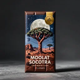 conceptual chocolate bar packaging, inspired by moonlit socotra island with dragon trees, label design, behance, packaging of the world, award, front label, packaging design, octane render