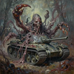 oil painting nightmare mollusk army tanks clawed fecund afraid of tank treads in primoridal slimes by boris vallejo, terror by francesco blanc 1 9 7 4, richard m powers landscape, horror by enric torres, by jack gaughan