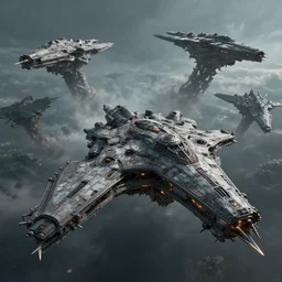 fleet of terrifying organic space ships, sharp focus, concept art