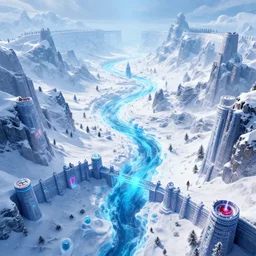 multidimensional fortress by icy river through infinite snowy mountaintops, synthwave, bright neon colors, highly detailed, cinematic, tim white, vladimir kush, philippe druillet, roger dean, bob eggleton, michael whelan, boris vallejo, alfred kelsner, kubrick, jaroslaw jasnikowski