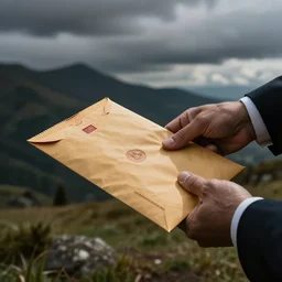 photo of a politician receiving brown corruption envelope in a realistic photo style