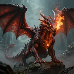 fantasy hell dragon from lord of the rings with flames coming from its eyes