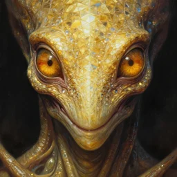 close up sci - fi cosmic horror art simon stalenhag reptile eyes, gold amber and diamond skin, elegant, highly detailed, centered, digital painting, concept art, smooth, sharp focus, illustration, artgerm, tomasz alen kopera, peter mohrbacher, donato giancola, joseph christian leyendecker, wlop, frank frazetta
