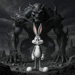 Bugs Bunny as a dark souls boss by René Magritte