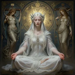 a full body portrait of a beautiful ethereal delicate icelandic mage queen meditative sacral pose catholic stages of the cross, intricate, elegant, highly detailed, digital painting, artstation, concept art, smooth, sharp focus, illustration, art by krenz cushart and artem demura and alphonse mucha