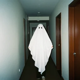 an amateur disposable camera picture of a ghost in a hallway