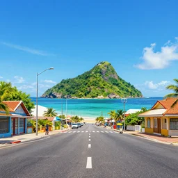 streetview equirectangular 360 photo of the perfect island, colorful, by Andy Thomas, Mario Martinez, Daniel Mirante, Gustave Dore, Artstation, CGsociety, masterpiece