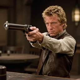 film still of clint eastwood 3 0 years old as blondie aiming a colt in tavern scene in new star wars movie 4 k