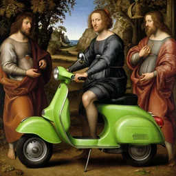beautiful renaissance painting of a lime scooter by jan van eyck, titian, piero della francesca