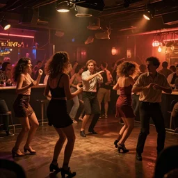 1 9 5 0 s night club with people dancing by otto dix and greg rutkowski and andreas rocha, cinematic lighting, warm colours, ultra realistic, unreal engine, trending on artstation, 4 k